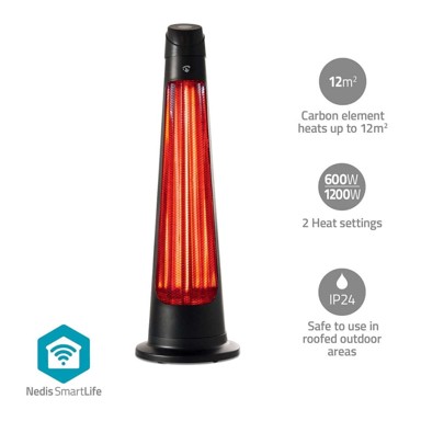 NORTHIX SmartLife grijač za terasu | Wi-Fi | 1200 W | 2 postavke grijanja | Oscilacija | zaštita od pada | IP24 |, crne